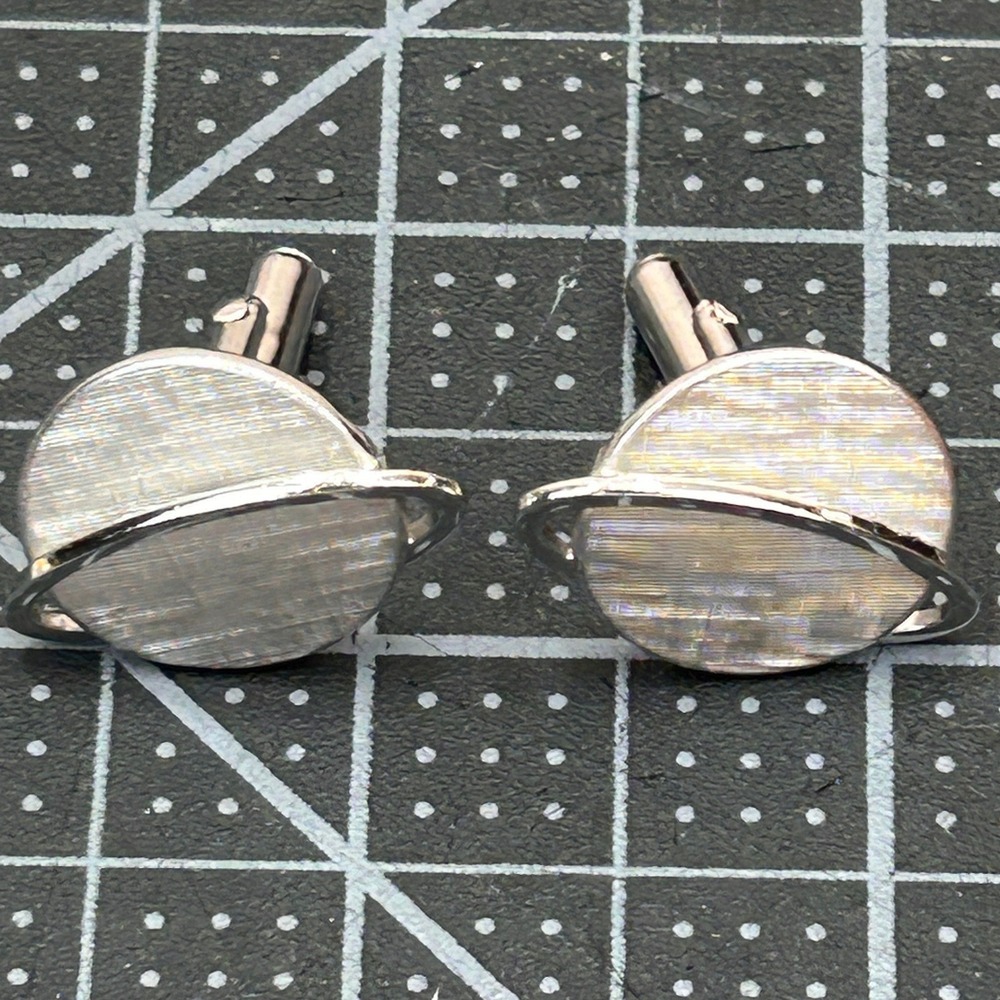 Vintage Swank Saturn Planet Cufflinks Silver Tone Mid Century Modern Space Theme